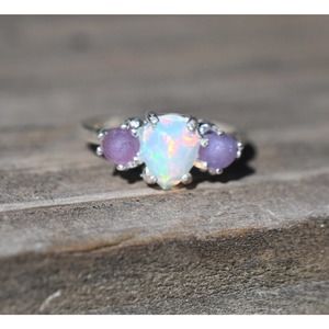 Opal Art Deco Engagement Ring, Raw Grape Agate Ring, Unique Engagement R…